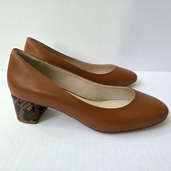 Cole Haan Lesli Block Pumps Womens 7 Brown Leather Contrasting Snakeskin Heels - Picture 6 of 12